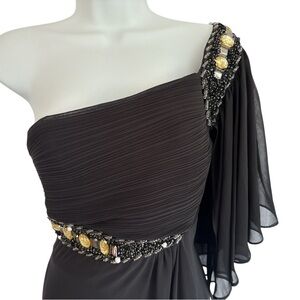 NWT OOAK Couture Turkish Black Prom Formal One-Shoulder Dress Beaded Details M